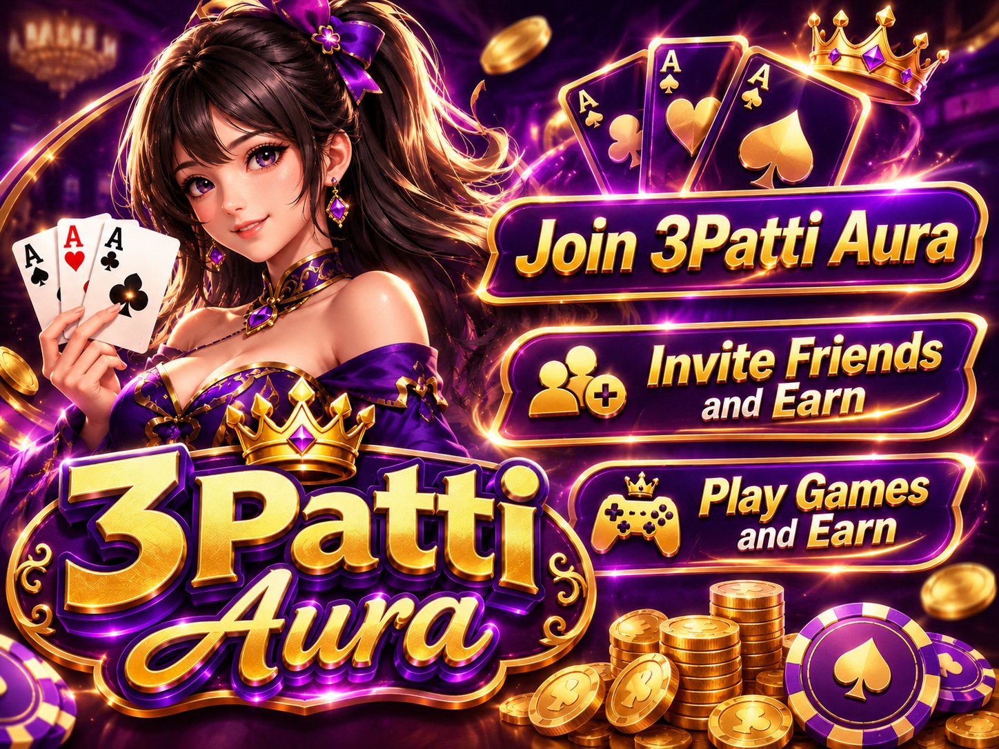 3Patti Aura official artwork featuring the game's crowned card logo and character art